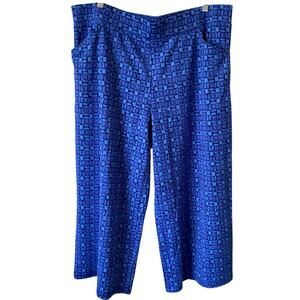 ISAAC MIZRAHI LIVE NWOT Printed Pull On Liquid Knit Cropped Pants Blue XL Petite